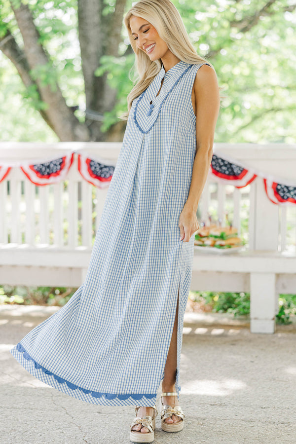 One Of A Kind Blue Gingham Midi Dress – Shop the Mint