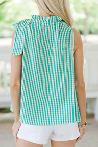 From This Moment Green Gingham Blouse