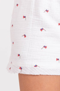 Ready For A Change Cream Flag Print Gauze Shorts