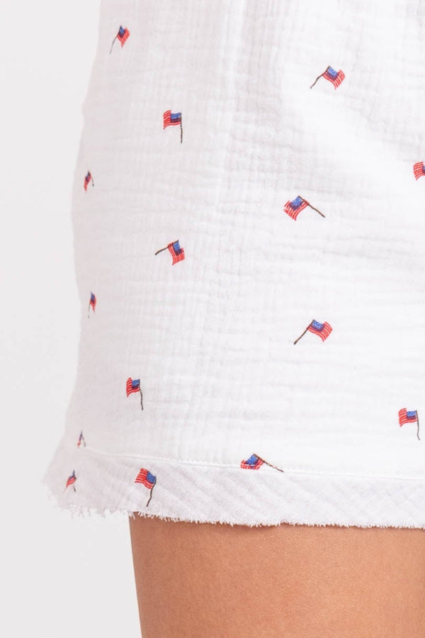 Ready For A Change Cream Flag Print Gauze Shorts