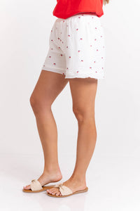 Ready For A Change Cream Flag Print Gauze Shorts