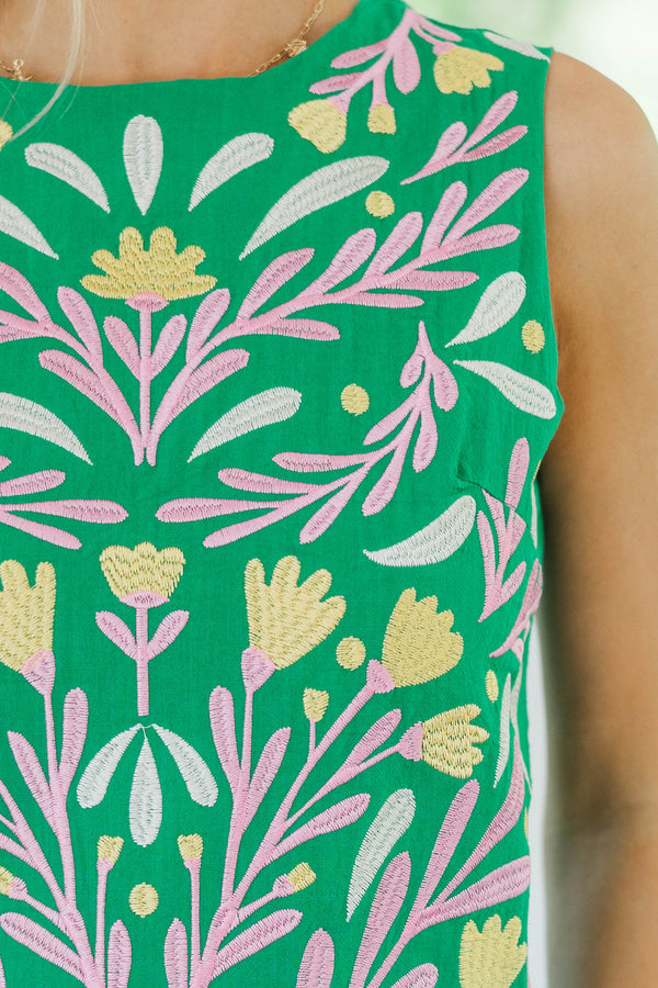 A Sweet Escape Green Embroidered Dress