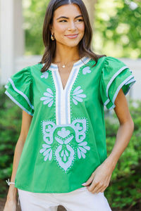 By Chance Green Medallion Blouse