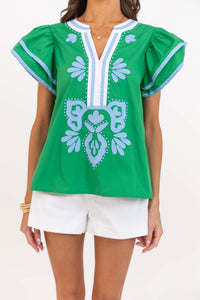 By Chance Green Medallion Blouse