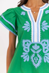 By Chance Green Medallion Blouse