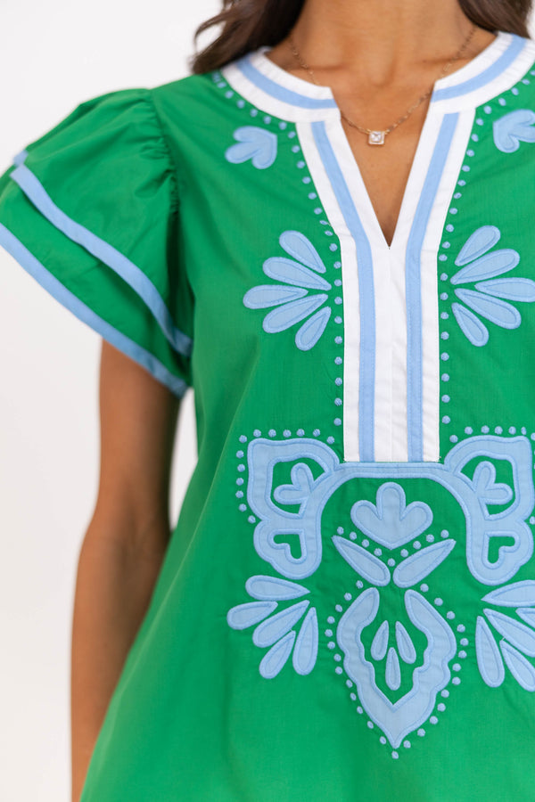 By Chance Green Medallion Blouse