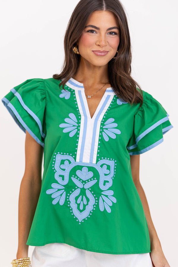 By Chance Green Medallion Blouse