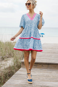 For A While Light Blue Toile Dress