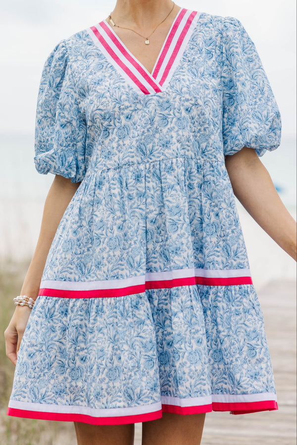 For A While Light Blue Toile Dress
