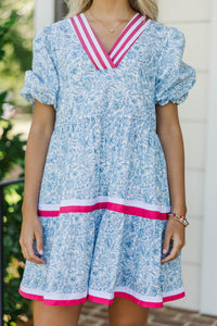 For A While Light Blue Toile Dress