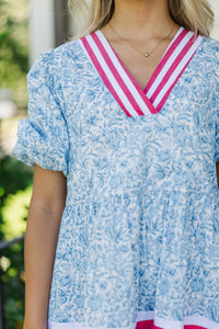 For A While Light Blue Toile Dress