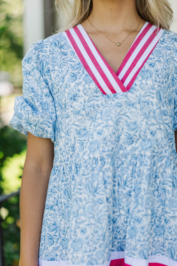 For A While Light Blue Toile Dress