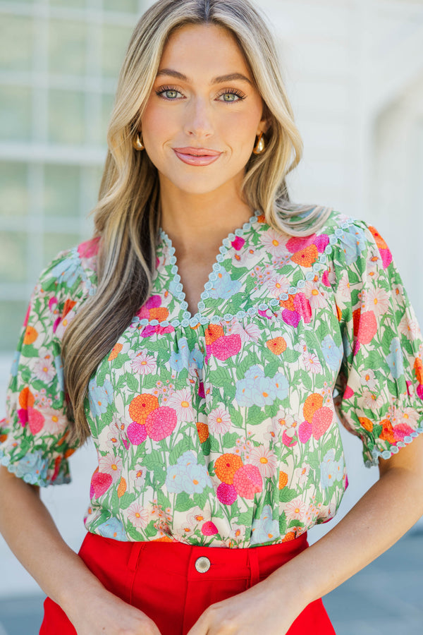 From Start To Finish Green Floral Blouse