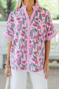 For A Reason Pink Floral Blouse