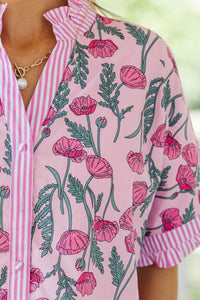 For A Reason Pink Floral Blouse
