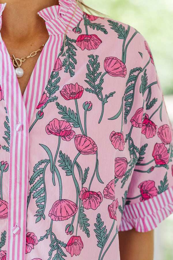 For A Reason Pink Floral Blouse