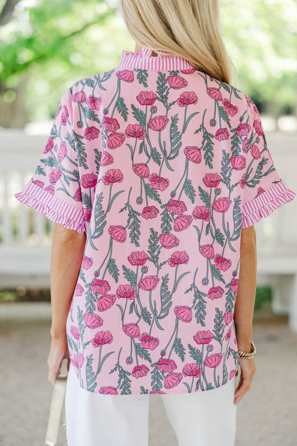 For A Reason Pink Floral Blouse