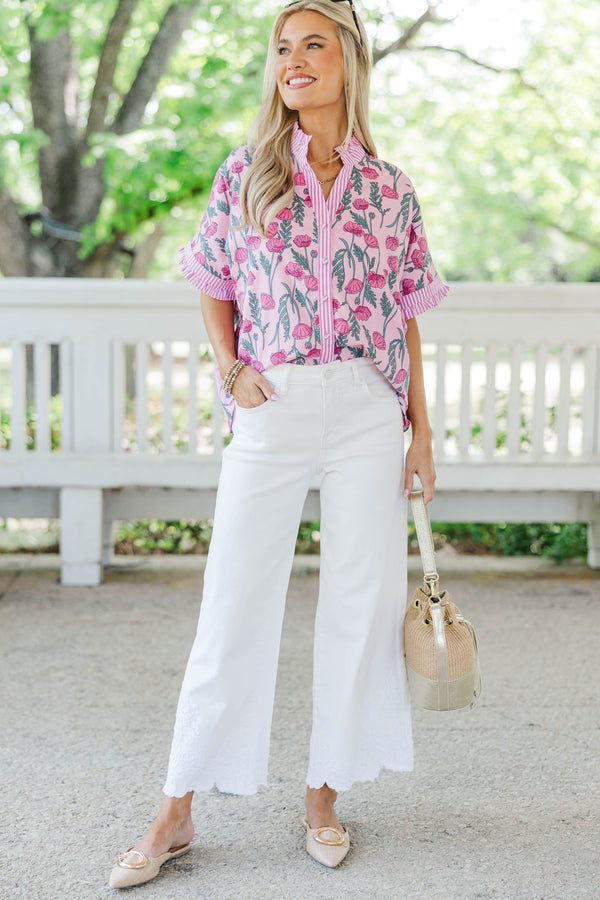 For A Reason Pink Floral Blouse