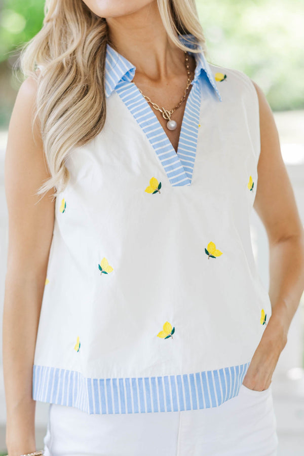 Icon Moment White Lemon Embroidered Tank