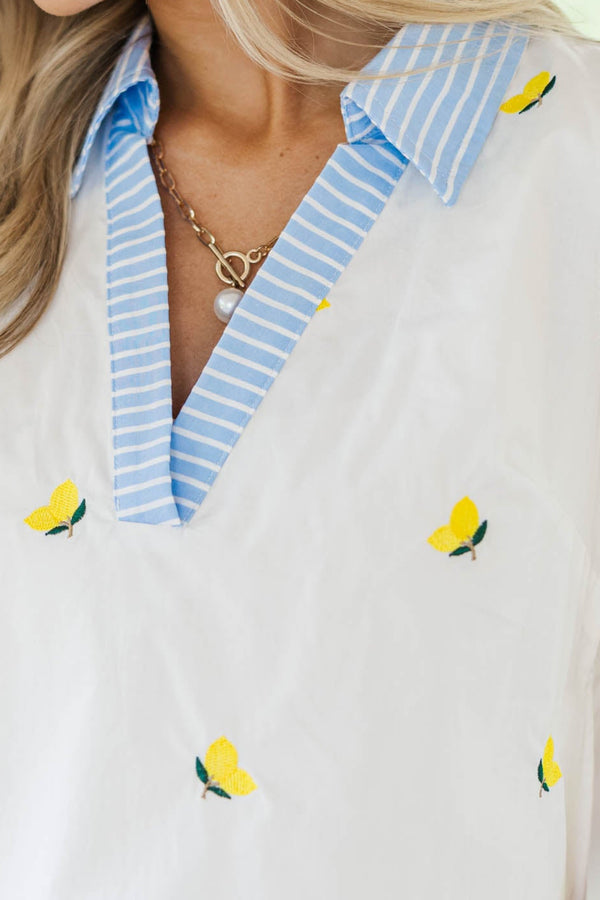 Icon Moment White Lemon Embroidered Tank