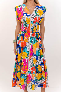 For You, Always Orange Floral Ruched Midi Dress