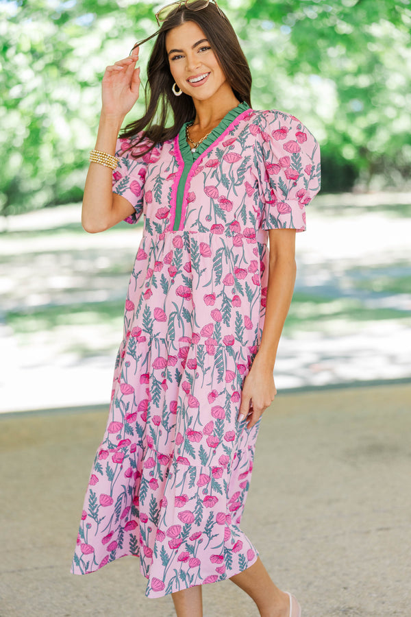 For The Time Being Pink Floral Midi Dress – Shop the Mint
