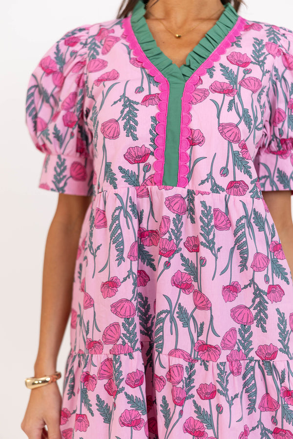 For The Time Being Pink Floral Midi Dress