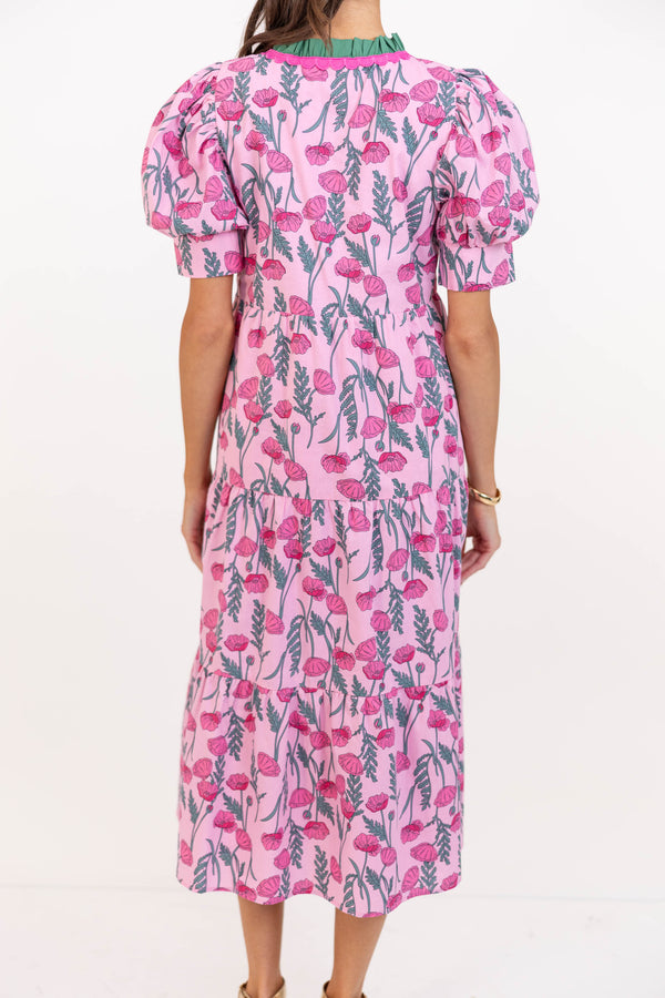 For The Time Being Pink Floral Midi Dress