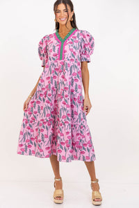 For The Time Being Pink Floral Midi Dress