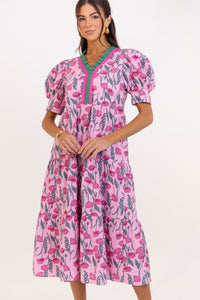 For The Time Being Pink Floral Midi Dress