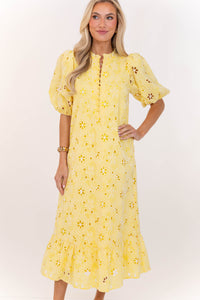 See The Light Yellow Eyelet Midi Dress