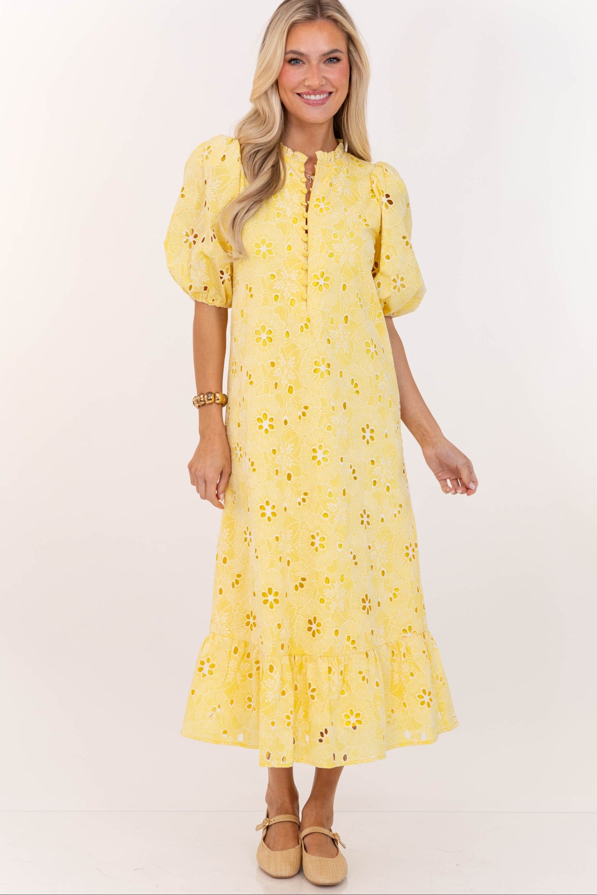 See The Light Yellow Eyelet Midi Dress Shop the Mint See The Light Yellow Eyelet Midi Dress Shop the Mint