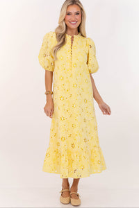 See The Light Yellow Eyelet Midi Dress