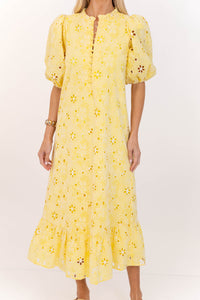 See The Light Yellow Eyelet Midi Dress