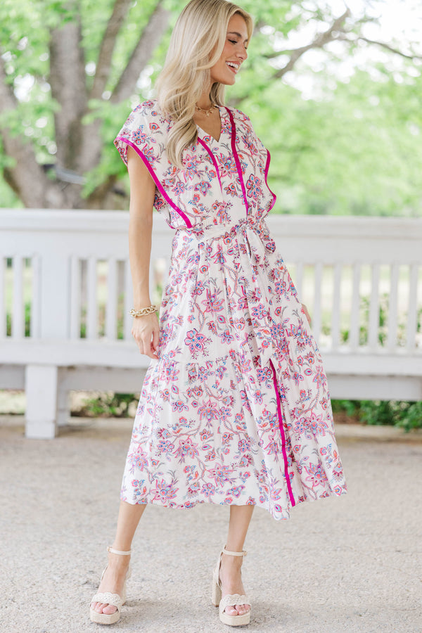 At First Look Pink Floral Midi Dress