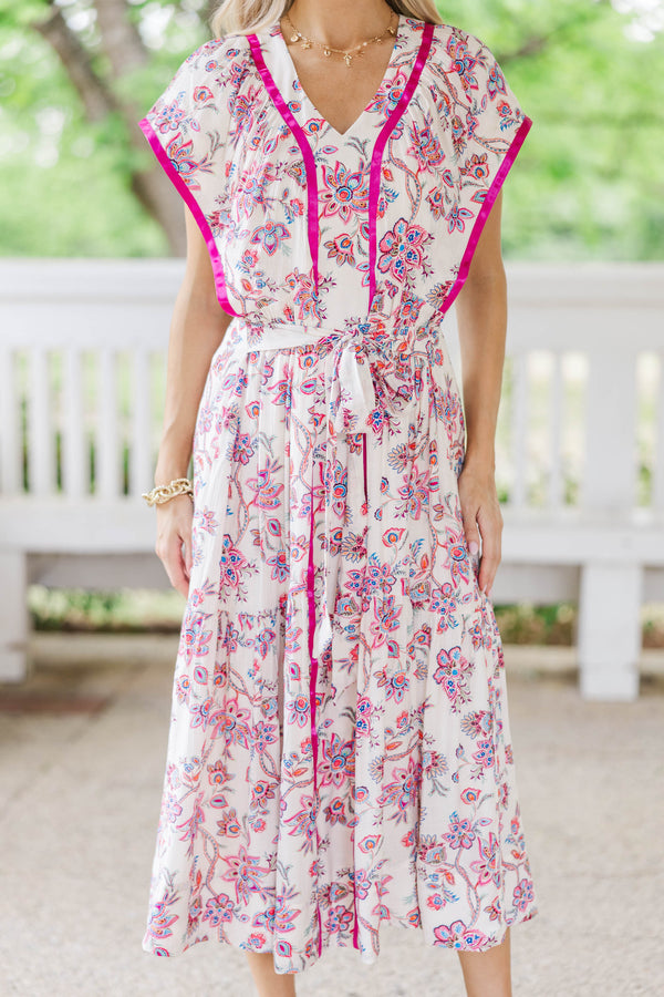 At First Look Pink Floral Midi Dress