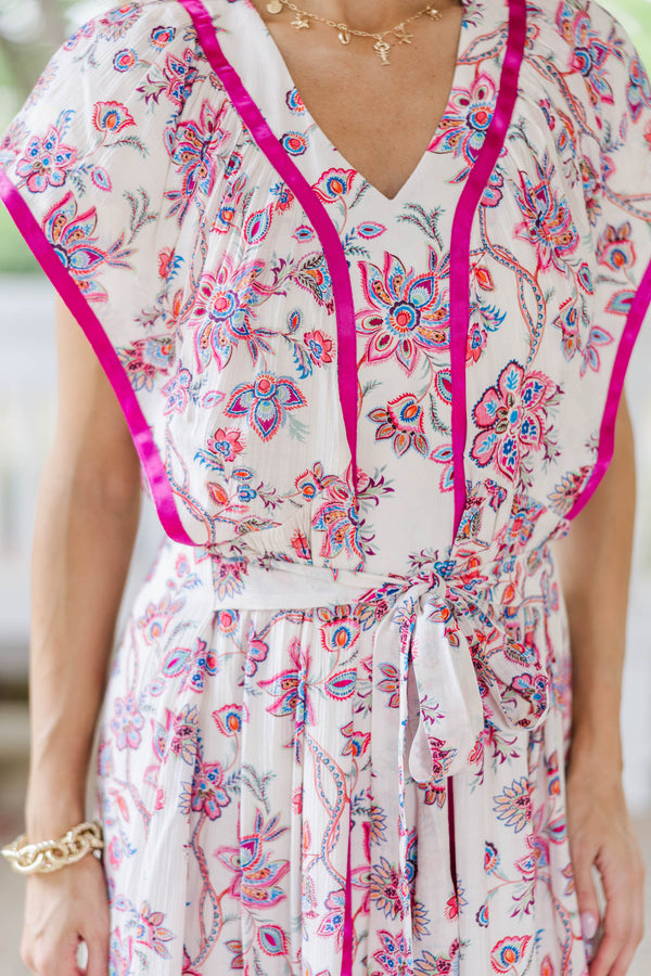 At First Look Pink Floral Midi Dress