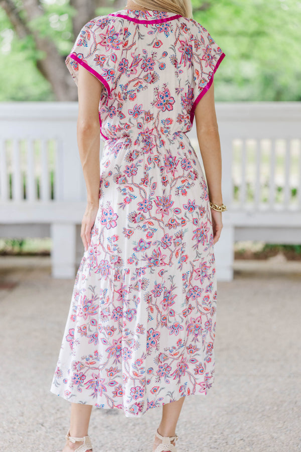 At First Look Pink Floral Midi Dress