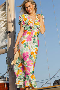 The Creative Pink Large Floral Midi Dress