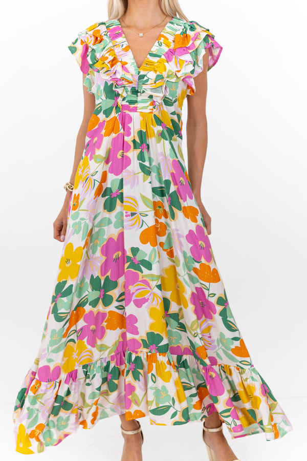 The Creative Pink Large Floral Midi Dress