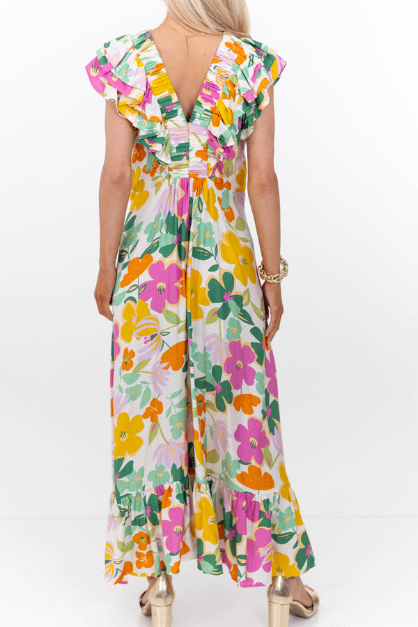 The Creative Pink Large Floral Midi Dress