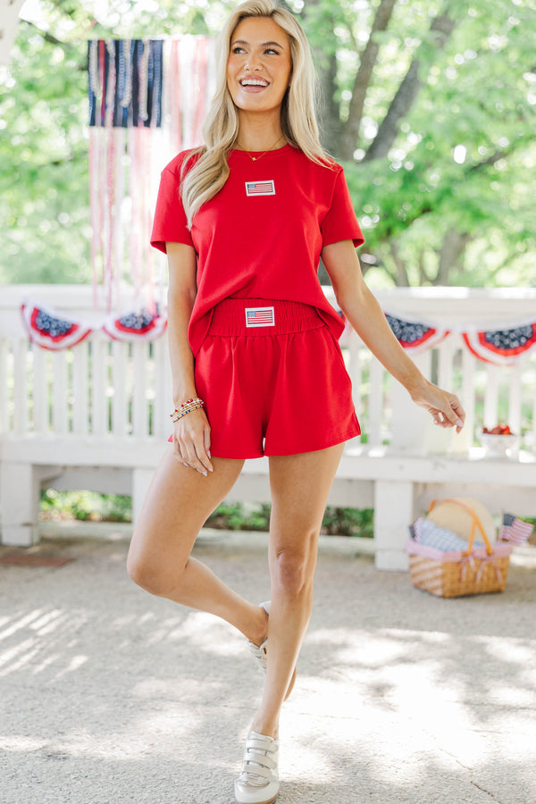 Celebrate The Moment Red Flag Patch Top