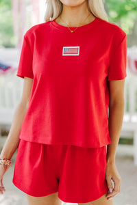 Celebrate The Moment Red Flag Patch Top