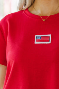 Celebrate The Moment Red Flag Patch Top
