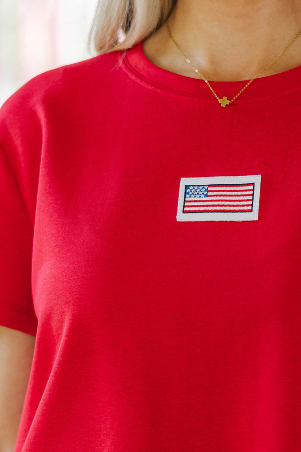 Celebrate The Moment Red Flag Patch Top