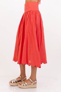 For The Day Ahead Coral Scalloped Midi Skirt