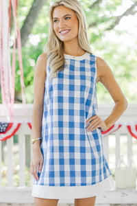 High Style Royal Blue Gingham Shift Dress