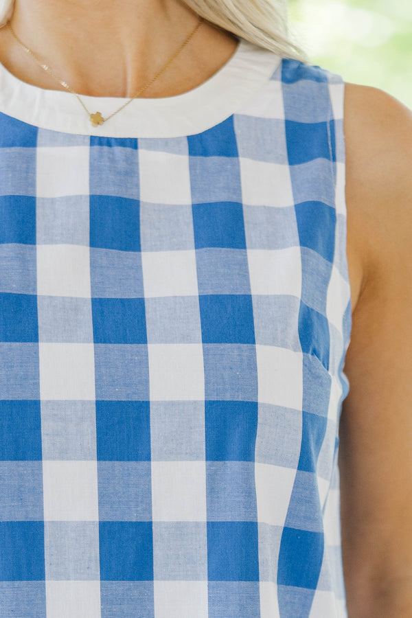 High Style Royal Blue Gingham Shift Dress
