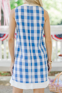 High Style Royal Blue Gingham Shift Dress