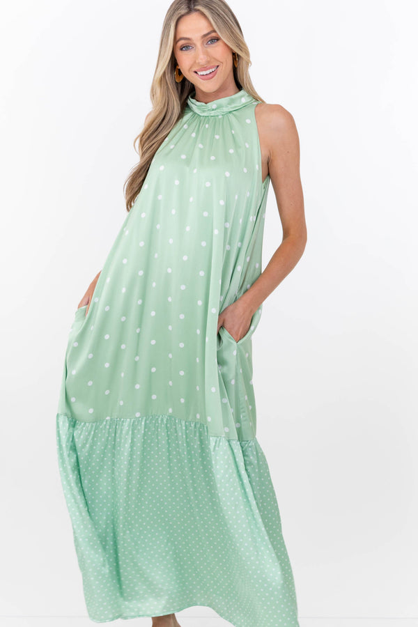 Every Little Moment Sage Polka Dot Maxi Dress